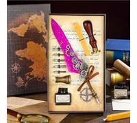 Steampunk Winged Fountain Pen Feather Pen Ink Gift Set, 3 interchangeable nibs, vintage calligraphy pen, signature pen, unique gift for writers and collectors(A-Rose Red)