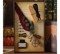 Steampunk Winged Fountain Pen Feather Pen Ink Gift Set, 3 interchangeable nibs, vintage calligraphy pen, signature pen, unique gift for writers and collectors(B-Wine Red)