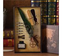 Steampunk Winged Fountain Pen Feather Pen Ink Gift Set, 3 interchangeable nibs, vintage calligraphy pen, signature pen, unique gift for writers and collectors(B-Army green)