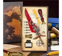 Steampunk Winged Fountain Pen Feather Pen Ink Gift Set, 3 interchangeable nibs, vintage calligraphy pen, signature pen, unique gift for writers and collectors(A-Red)