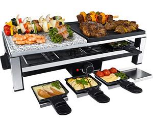 Steba Raclette RC 108 - Plaque de grill en pierre naturelle de qualité supérieure (25 x 25 cm) - Plaque de cuisson antiadhésive - 8 poêlons anti-adhésifs - 8 plateaux à poêlons - Câble de raccordement