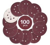 STEBRUAM 100PCS Disque de Ponçage 125mm Grain 60, Disques a Poncer Papier Abrasifs 8 Trous Idéal pour Poncer/Polir pour Ponceuse Excentrique