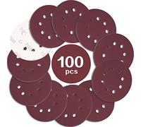 STEBRUAM 100PCS Disque de Ponçage 125mm Grain 600, Disques a Poncer Papier Abrasifs 8 Trous Idéal pour Poncer/Polir pour Ponceuse Excentrique