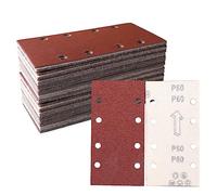 STEBRUAM Abrasifs Papier de Verre 93 x 185mm pour Pièces de Ponceuse Orbitale, Grain 60, 8 Trous pour Ponceuse Rectangulaire Papier de Verre Bois Papier Abrasif - 30 Pièces