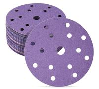 STEBRUAM Lot de 30 disques abrasifs de 150 mm 60/80/120/180/400/600 Grain mixte Assortiment de disques abrasifs Hook Loop pour ponceuse excentrique（Violet)