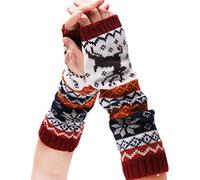 Stecto Mitaines Gants Femme Hiver Mitaines sans Doigts Chaud Poignet Main Bras Mitaines Tricotés, Gants de Bras de Noël avec Motif de cerf Flocon de Neige, 31 * 7cm