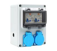 STEEIRO Répartiteur mural pré-câblé - Répartiteur de courant de construction avec interrupteur FI 25 A + 2 interrupteurs LS 16 A, 2 prises Schuko 230 V, boîtier étanche IP67 pour l'intérieur et