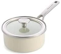 Steel Core Enamel Casserole De 16 Cm/1,3 Litre Avec Couvercle, Émail D'Origine Allemande, Pour Four À Induction, Crème D'Amandes.