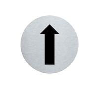 steel design tebart stahl-design-tebart panneau d'information pictogramme rond 7,5 cm acier inoxydable autocollant 3M surface adhésive gravée aspect noble signalisation élégante durable FLÈCHE HAUT/B