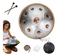 Steel Drum 432Hz/440Hz, 9/10/12 Notes Handpan Drum 22 Inches, Instrument de Percussion avec Sac Souple et Baguettes, Steel Hand pan Pour la Méditation et le Yoga(Gold-Silver,440HZ/9Note)
