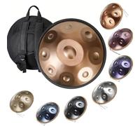 Steel Drum 432Hz/440Hz Handpan D Mineur Instrument à Tambour à Main en Acier 22Inch 12/10/9 Notes,Tambour handpan Avec Sac et Maillets pour la Création Musicale(Brun,440Hz/10Note)