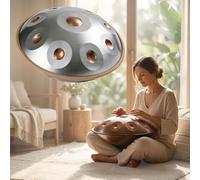 Steel Handpan Drum in D Minor with 9 10 12 Notes Tuned 432Hz 440Hz for Yoga Meditation Sound Therapy Musical Performance Handpan Instrument for Daily Practice(Silver2,432HZ/12 Note)