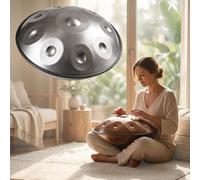 Steel Handpan Drum in D Minor with 9 10 12 Notes Tuned 432Hz 440Hz for Yoga Meditation Sound Therapy Musical Performance Handpan Instrument for Daily Practice(Silver,432HZ/9 Note)