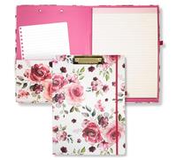 Steel Mill & Co Joli porte-bloc avec bloc-notes ligné rechargeable et poche de rangement intérieure, bloc-notes rose pour le travail, motif floral rose