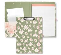 Steel Mill & Co Joli porte-bloc avec bloc-notes ligné rechargeable et pochette de rangement intérieure, pour le travail, motif floral vert marguerites