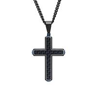 STEEL NATION JEWELRY Pendentif croix pour homme en acier inoxydable et fibre de carbone noir avec chaîne gourmette - 61 cm, métal, sans pierre précieuse, sans pierre précieuse