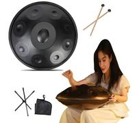 Steel tambour handpan, 55cm Tambour à main De 440Hz Avec Trépied, 9/10/ 12 Notes Handpan Instrument Pour L'Éducation Musicale, Le Divertissement(Black,10 Notes)