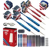 Steel Tip Darts Set - Professional Darts Steel Tip for Dartboard - Includes Brass Barrels + Plastic & Aluminum Shafts + Rubber O'Rings + Flights + Darts Sharpener + Wrench (22g- USA -STC10420)