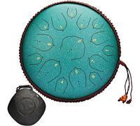 Steel Tongue Drum à 14 Pouces 15 Tons - Tongue Drum D Key Percussion Steel Drum Kit avec sac de Transport baguettes et Protège-Doigts pour Yoga, Méditation, Guérison Sonore (Vert)