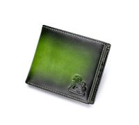 STEELLION Portefeuille à deux volets en cuir véritable avec relief lion en acier, dégradé de couleur pour un usage quotidien tendance et durable, vert, Mode et loisirs