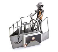 Steelman24 I Figurine en métal Capitaine avec Bateau Et Porte-Cartes De Visite I Made in Germany I Idées Cadeaux I Sculpture d’Acier
