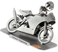 Steelman24 I Figurine en métal Moto De Course avec Plaque De Gravure I Made in Germany I Idées Cadeaux I Sculpture d’Acier I Hommes de Métal