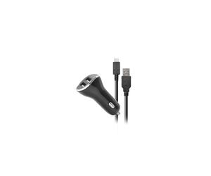 Steelplay JVASWI00025 Chargeur Auto 2 Ports USB 2.0 Noir/Argent - 5V/2.6A, Compatible Consoles Portables & Nintendo Switch, Câble USB Type-C 2m, 12-24V