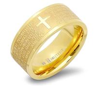 Steeltime Bague classique en acier inoxydable avec prière du Seigneur en anglais ou en espagnol Notre père - Padre Nuestro, 10, Acier inoxydable, Aucune pierre précieuse