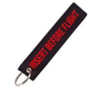 Steelwingsf Insert Before Flight Print Embroidery Tag Keychain Key Ring Chain Pendant Black Base Red Letter