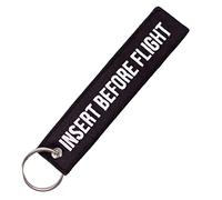 Steelwingsf Insert Before Flight Print Embroidery Tag Keychain Key Ring Chain Pendant Black Base White Letter