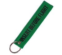 Steelwingsf Insert Before Flight Print Embroidery Tag Keychain Key Ring Chain Pendant Green Base Black Letter