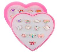 Steemjoey 12 Pièces Bagues pour Enfants, Anneaux Réglables pour Filles, Licorne Bagues Princesse avec Boîte en Forme de Coeur, Girl Semblant de Jouer et Habiller des Anneaux Cadeau à une Petite Fille