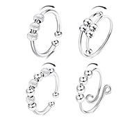 Steemjoey 4Pcs Bague d'anxiété, Anti Stress avec Perles Bague Rotative Rings, Fidget Ring Perles en Spirale Réglables Anneau de Doigt Ouvert Anneau, Anneaux d'anxiété pour Femmes et Filles