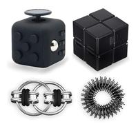 Steemjoey 4Pcs Fidget Toy Anti Stress Jouet, Cube Anti Stress Jouet Infinity Cube Jeu De Chaîne Flippy Bague de Massage des Doigts, Soulage Le Stress Réducteur, Parfait pour ADD TDAH (Noir)