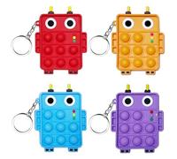 Steemjoey 4PCS Mini Pop Fidget Push Jouet Porte-clés, Silicone Squeeze Pop Bubble Fidget Bulk Jouets Sensoriels, Robots Poppet Bubble Stress Soulagement Anxiété, Cadeaux pour Enfants Adultes