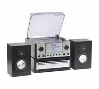 Steepletone HOUSTON XP Centre de musique 6 en 1, lecteur de disque vinyle Bluetooth, platine avec CD, cassette, radio DAB +/FM, lecture et encodage MP3 USB, haut-parleurs sans fil haute puissance 25 W