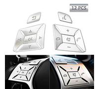 Steering Wheel Button Trim Cover Stickers Inner Car Decoration Fit for Mercedes Benz E C G Class W204 2012-2016 Interior Accessories Silver - 12Pcs