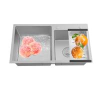 Steeviuzj Évier de cuisine à 2 bacs en acier inoxydable avec égouttoir | Double évier carré en acier inoxydable pour cuisine, buanderie, garage, 78 x 43 x 21 cm, argenté
