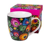 Stefania Mug dans une boîte de 460 ml en porcelaine avec motifs d'art folklorique polonais - Décoration de cuisine et de table, beau souvenir de Pologne (porcelaine, Noir