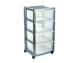 Stefanplast Maison sans Poitrine de tiroirs avec 4 tiroirs, Gris/Transparent