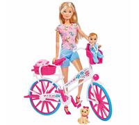 Simba Poupée Steffi Love 105739050 – Balade à vélo, bébé et chien inclus – 29 cm rose