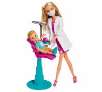 Simba Poupée Steffi Love Dentist 105733514 – Dentiste avec Timmy, chaise, accessoires, 12–29 cm, 3+