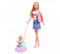 Simba Poupée Steffi Love 29 cm - Voiture de bébé, mini porteur et accessoires