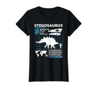 Stegosaurus Fiche Technique T-Shirt Graphique avec Valeur, Femme, Noir, S