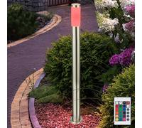 Lampadaire de jardin LED Lampe d'extérieur Lampe à colonne Télécommande changement de couleur jardin, IP44 acier inoxydable argenté opalin, 1x RGB LED 3,5W, DxH 12,7x110 cm