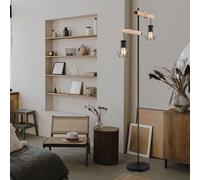 Stehleuchte Standlampe Holzleuchte Salon 2 Lampes Forme Cage Noir H 168 cm