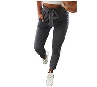 Stehmann Pantalon d'hiver décontracté pour femme en dentelle élastique haute sarouel, poches pour femme, nœud papillon, hauteur de la taille, pantalon fluo court pour femme, Grey-a, XL