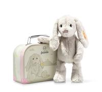 Steiff 080968 Hoppie Lapin en peluche, mignon, avec yeux en plastique, pour enfants, garçons et filles, amis, dans une valise, 26 cm, gris clair