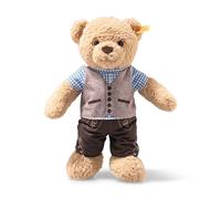 Steiff 988684 Ours en peluche Ben avec pantalon en cuir bavarois, peluche, 30 cm, beige