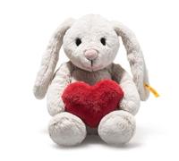 Steiff Hoppie Lapin avec cœur 16 cm Gris Clair - Peluche Lapin avec Oreilles Tombantes - Doux Cuddly Friends - Peluche Moelleuse à câliner et Jouer - pour Filles et garçons - Lavable en Machine